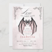 Dark Gothic Bridal Shower Coquette Batty Halloween 招待状 (正面)
