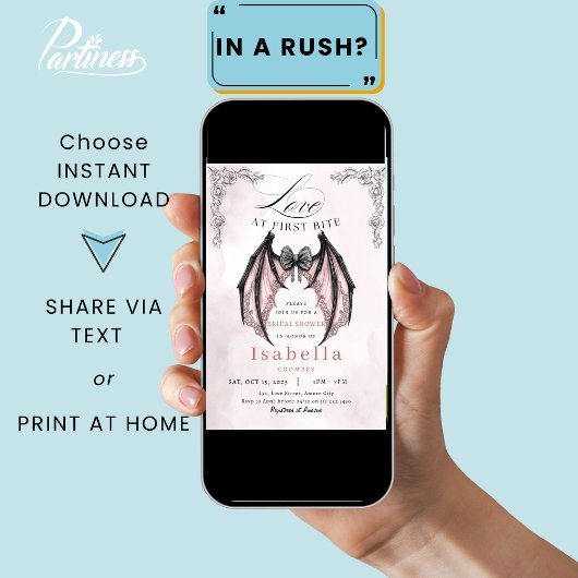 Dark Gothic Bridal Shower Coquette Batty Halloween 招待状