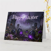 Dark Gothic Easter Scene with Glowing Eggs カード (黄色い花)