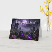 Dark Gothic Easter Scene with Glowing Eggs カード (黄色い花)
