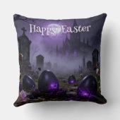 Dark Gothic Easter Scene with Glowing Eggs クッション (裏面)