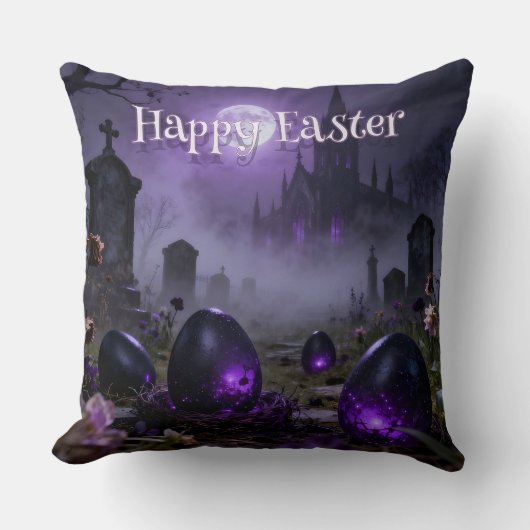 Dark Gothic Easter Scene with Glowing Eggs クッション (正面)