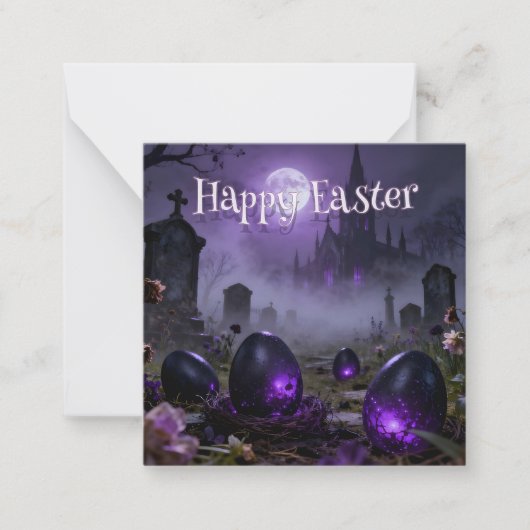 Dark Gothic Easter Scene with Glowing Eggs ノートカード (正面)