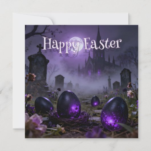 Dark Gothic Easter Scene with Glowing Eggs ノートカード (正面)