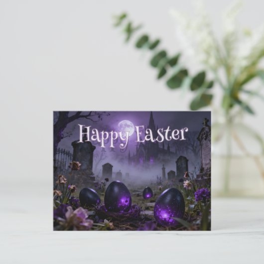 Dark Gothic Easter Scene with Glowing Eggs ポストカード (スタンド正面)