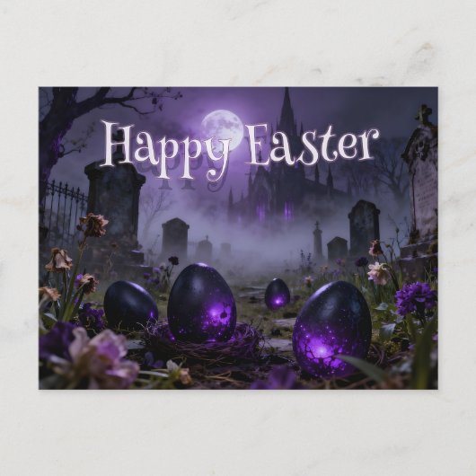 Dark Gothic Easter Scene with Glowing Eggs ポストカード (正面)