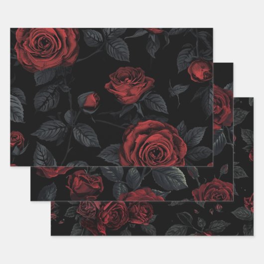 Dark Gothic Floral Decoupage Paper – Romantic Rose ラッピングペーパーシート (セット)