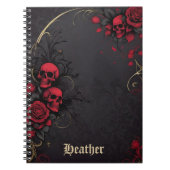 Dark Gothic Floral Skulls Black Red Rose ノートブック (正面)