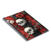 Dark Gothic Floral Skulls Red & Black Stripe ノートブック (右側)