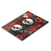 Dark Gothic Floral Skulls Red & Black Stripe ノートブック (左側)