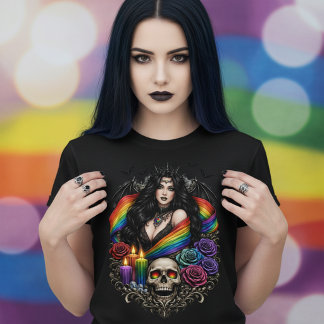 Dark Gothic Gay Pride With Skull and Candles Tシャツ