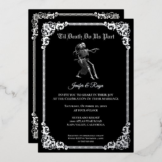 Dark Gothic Halloween skeleton wedding foil 箔招待状 (正面/裏面)