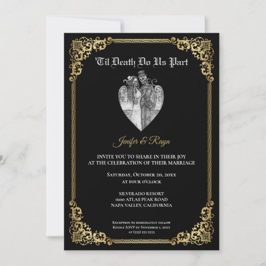 Dark Gothic Halloween skeleton wedding Invitation 招待状 (正面)