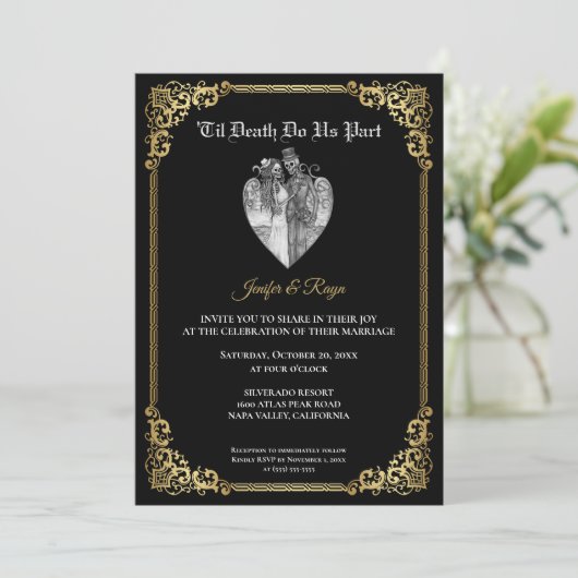 Dark Gothic Halloween skeleton wedding Invitation 招待状 (スタンド正面)