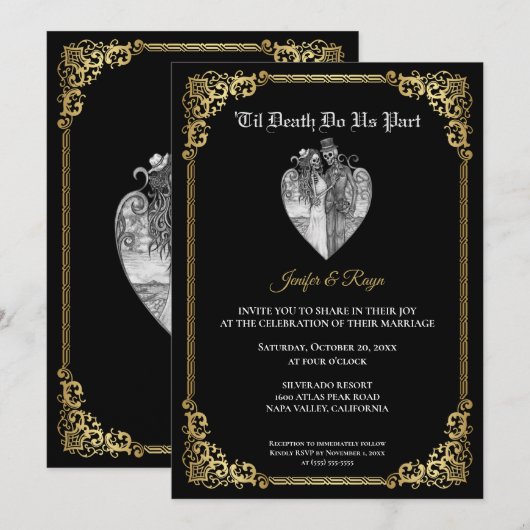 Dark Gothic Halloween skeleton wedding Invitation 招待状 (正面/裏面)