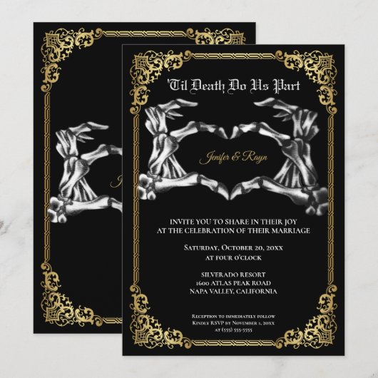 Dark Gothic Halloween skeleton wedding Invitation 招待状 (正面/裏面)