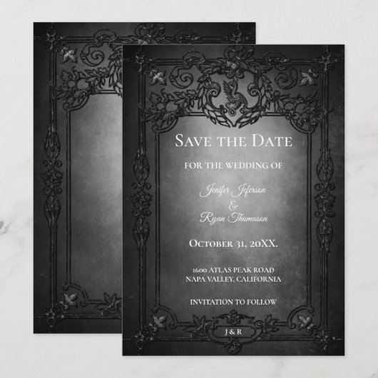 Dark Gothic Halloween wedding save the date 案内状 (正面/裏面)