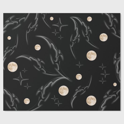Dark Gothic Moon & Stars Wrapping Paper  ラッピングペーパー (フラット)