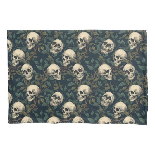 Dark Gothic pink skulls & foliage Halloween 枕カバー (正面)