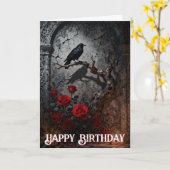 Dark Gothic Raven and Roses Mural Birthday カード (黄色い花)