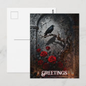 Dark Gothic Raven and Roses Mural Birthday ポストカード (正面/裏面)