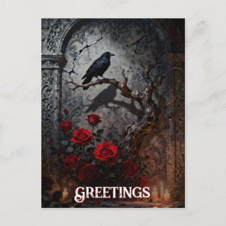 Dark Gothic Raven and Roses Mural Birthday ポストカード