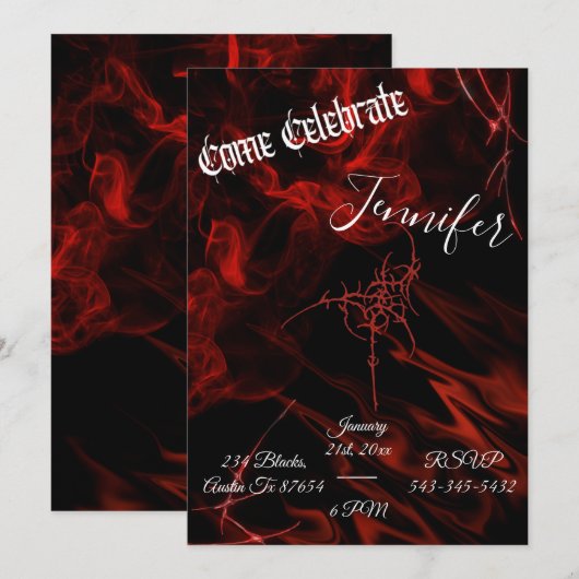 Dark Gothic Red black smoke party  alternative 招待状 (正面/裏面)