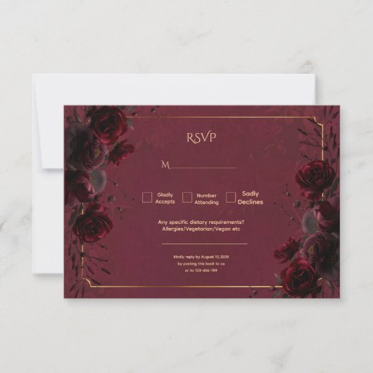 Dark Gothic Romance Roses Wedding RSVP (正面)