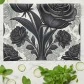 Dark Gothic Rose Pattern (2) キッチンタオル (折り畳み)