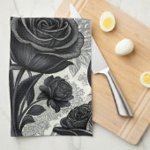Dark Gothic Rose Pattern (2) キッチンタオル (四つ折り)