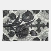 Dark Gothic Rose Pattern (2) キッチンタオル (横)