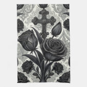 Dark Gothic Rose Pattern (2) キッチンタオル (縦)