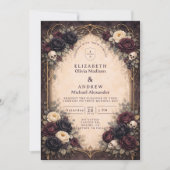 Dark Gothic Skull Floral Wedding 招待状 (正面)