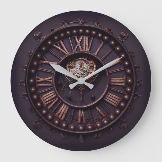 Dark Gothic Steampunk Clock With Roman Numbers ラージ壁時計 (正面)