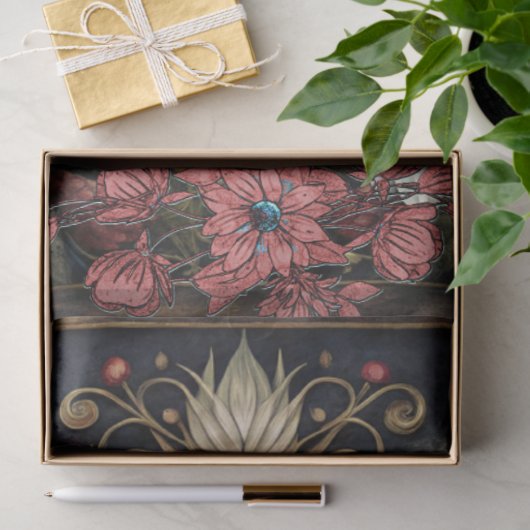 Dark Gothic White Owl Floral Abstract Art  薄葉紙 (ギフト)