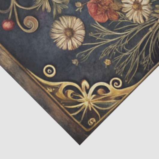 Dark Gothic White Owl Floral Abstract Art  薄葉紙 (詳細)