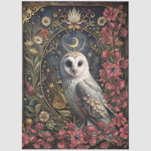 Dark Gothic White Owl Floral Abstract Art  薄葉紙 (正面)