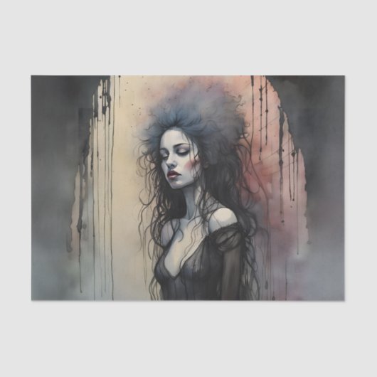 Dark Gothic Woman Portrait Moody Grunge Painterly 薄葉紙 (正面)