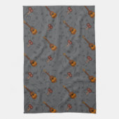 DARK GRAYの音楽ノートとCuatroとマラカス キッチンタオル (縦)