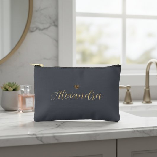 dark gray accessory bag, personalized makeup bag アクセサリーポーチ