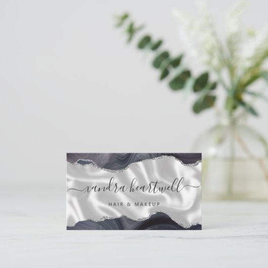 Dark Gray Agate Silver Glitter Stylist Appointment 名刺 (スタンド正面)