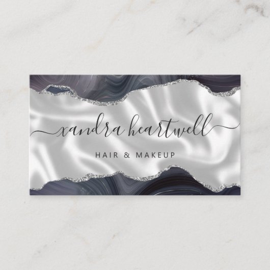 Dark Gray Agate Silver Glitter Stylist Appointment 名刺 (正面)