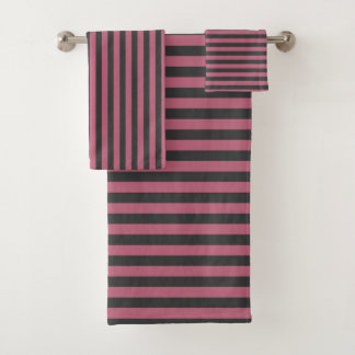 Dark Gray and Tulip Pink stripes バスタオルセット