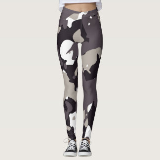 Dark Gray Black And White Camouflage PatteLeggings レギンス