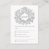 Dark gray hand-drawn leaf monogram RSVP wedding エンクロージャーカード (裏面)
