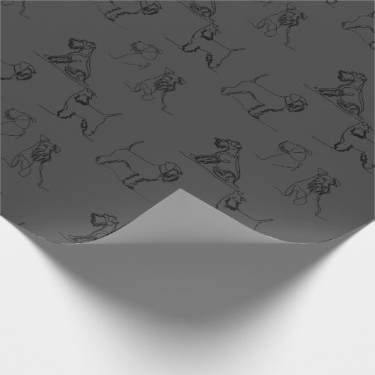 Dark Gray Miniature Schnauzer Line Art Pattern ラッピングペーパー (角)