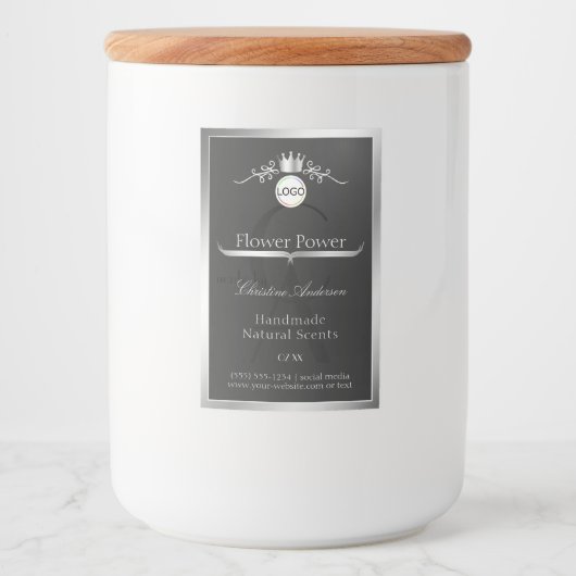 Dark Gray Product Label Silver Frame Logo Monogram フードラベル (正面)