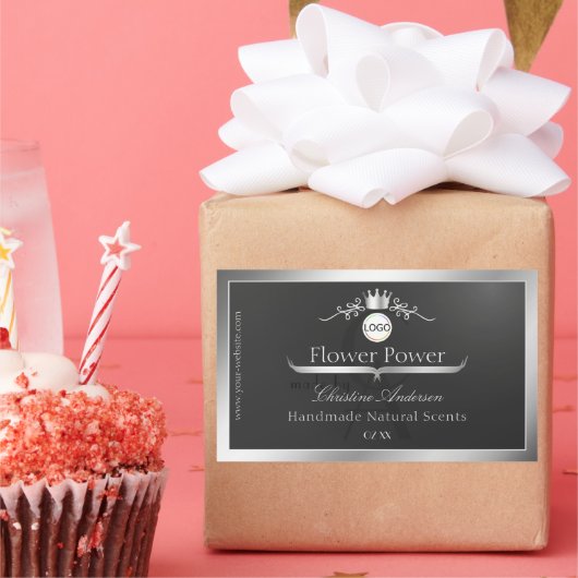 Dark Gray Product Label Silver Frame Logo Monogram 長方形シール (パーティー)