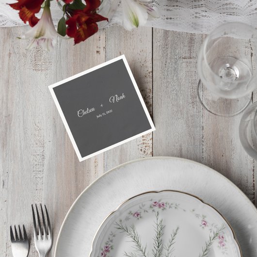 Dark Gray Wedding Cocktail Napkin スタンダードカクテルナプキン