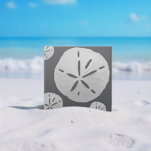 Dark Gray & White Tropical Beach Sand Dollar タイル